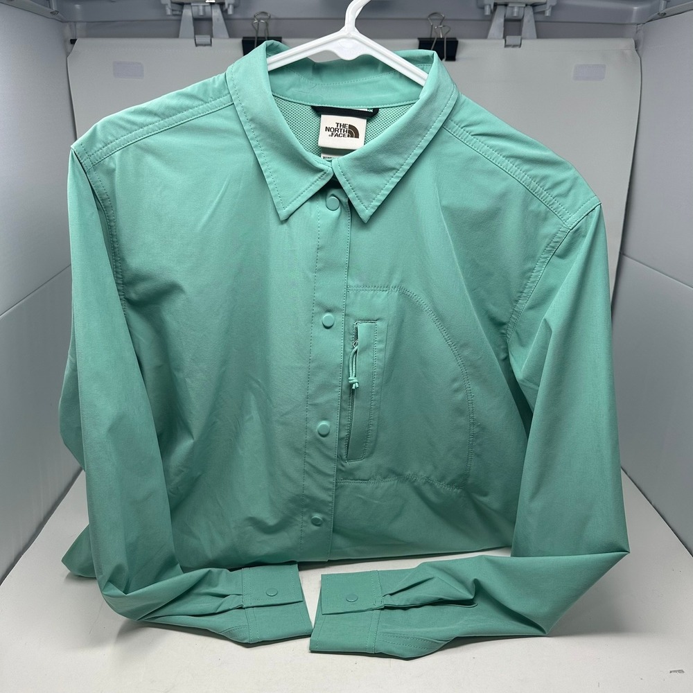 The North Face Shirt Women L Green First Trail Long Sleeve Snap Hiking NF0A7WO6